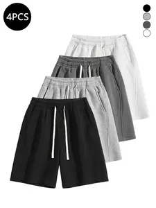 4-pack men’s summer shorts, mid-thigh length, comfortable loose casual fit for all-day wear; suitable for sports/fitness and everyday commuting.