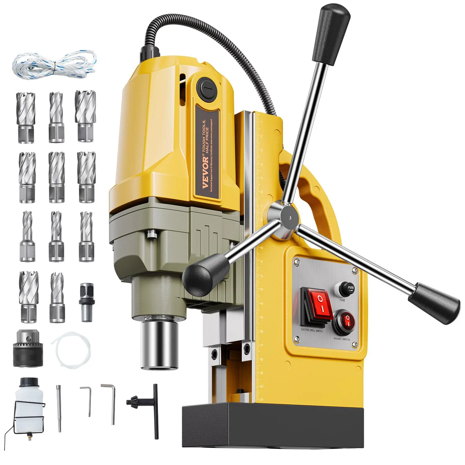 【Summerfinds】VEVOR Magnetic Drill,  , 1400W Motor 1.6 in Boring Diameter, 2810 lbf Portable Electric Mag Drill Press, with 11 Coring Bits, 800 RPM Speed, Drilling Machine for Metal Surface, Home Improvement Industry