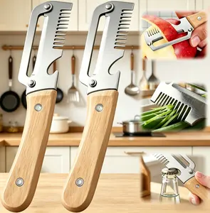 Multi-Functional Kitchen Vegetable Peeler Wooden Handle Design with Bottle Opener, Ideal for Potato Carrot Pumpkin Fruit Peeling