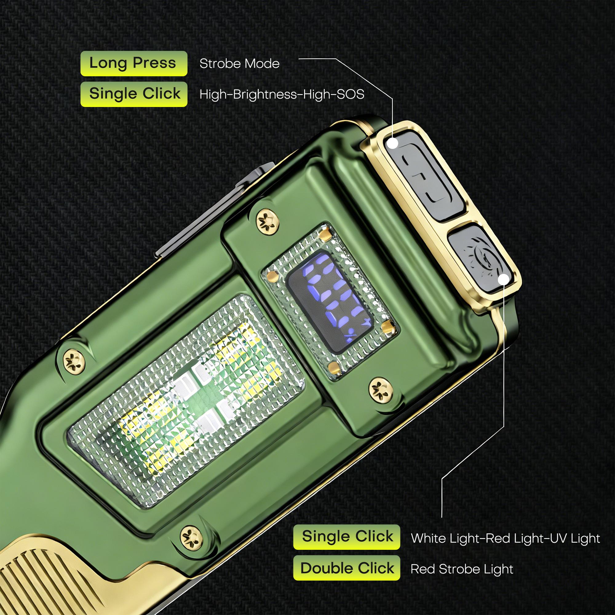EDC Flat Tactical Torch, Red Alert Light, UV And White LED Combo Side Illumination, Portable Light, Outdoor Emergency Work Triple Illumination (Black), Rechargeable, Battery Level Indicator