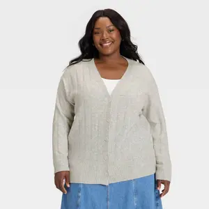 Women's V-Neck Knit Ribbed Cardigan Sweater - Universal Thread Heather Gray 4X