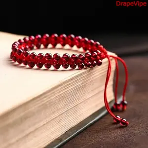 Natural Garnet Bracelet & Anklet Set - Hand‑woven Adjustable Red Lucky String Wrist Bracelet and Foot Anklet with Genuine Garnet Beads, Birthstone & Feng Shui Energy, Lightweight Durable Cord, Minimal Boho Handmade Gift for Her/Him, Daily Wear