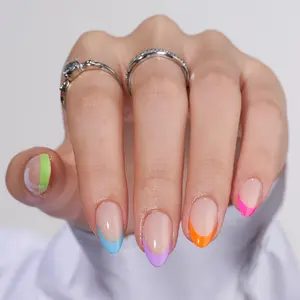 BTArtbox Soft Gel Almond Nails - Neon Rainbow French Tips