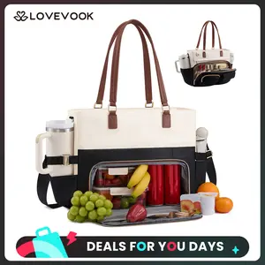 LOVEVOOK Lunch Tote Bag for Women, Work Bags with Insulated Lunch Compartment, 15.6 Inch Laptop Bag with Large Cup Holder, Teacher Nurse Tote Handbag with Multi Pockets for College, Office, Travel