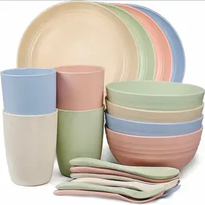 20pcs Unbreakable Wheat Straw Dinnerware Set - Microwave Safe, Reusable, Lightweight, Dishwasher Safe - Perfect For Camping, Dining, And Everyday Use