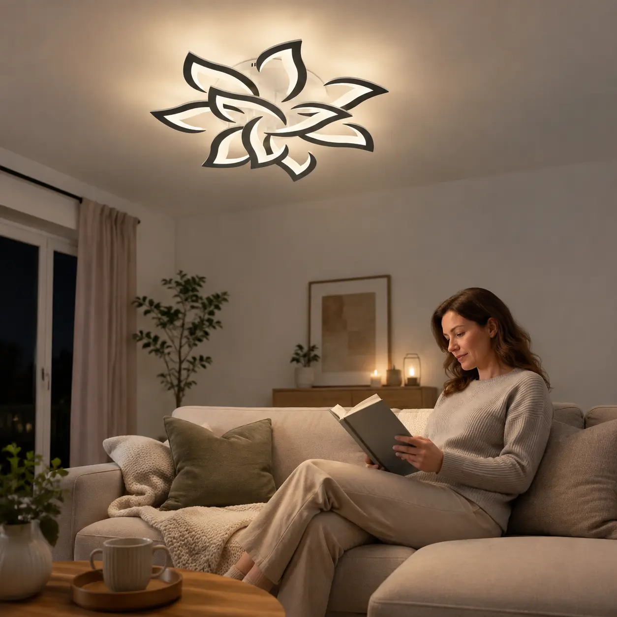 Modern 10 Light Color Flower Low Profile Flush Mount CeilingLight With Remote Control, 30IN Dimmable Black, 3000K-6000K LED For Living Room, Kitchen, Dining Room, Bedroom