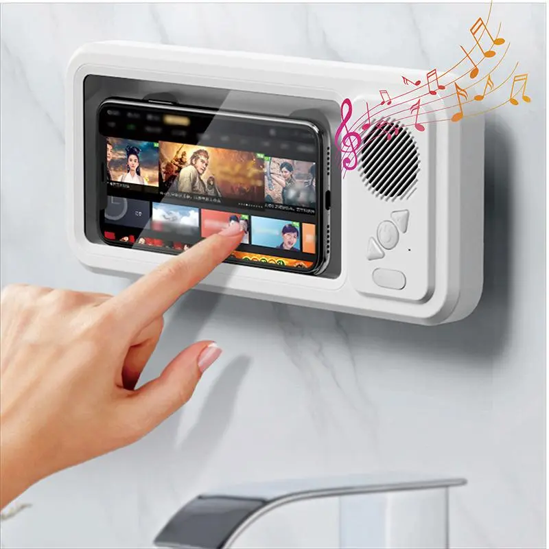 Bluetooth Shower Speaker with 360° Rotatable Polycarbonate Smartphone Holder, IPX4 Waterproof, USB-C Audio Device, Hands-Free Speakerphone, 45Hz-20kHz Wireless Stereo, Portable Mobile Door/Bookshelf Speaker for Beach, Home, Usb Type C, 360° Rotatable Phon