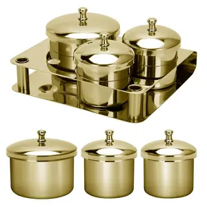 Acrylic Liquid Container, 3 PCS Stainless Steel Acrylic Liquid Powder Cup with Lids Dappen Dish Nail Powder Holder Container Nail Art Equipment Tools for Nail Design Tools, Gold