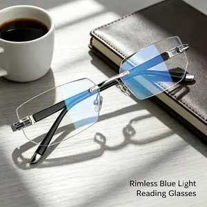 Frameless Anti Blue Light Presbyopia Glasses, Ultra Light Metal Rimless Readers Glasses No Bulky Frame, Reduce Screen Fatigue Eyewear for Office Laptop Reading, Perfect Gift for Parents Elders