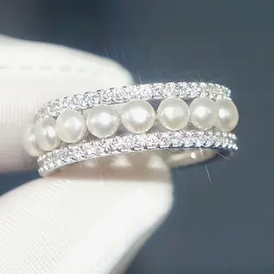 1Pcs Simple Style Faux Pearl Engagement Rings for Women, Charm Crystal Jewelry, Luxury Accessories for Girls’ Parties