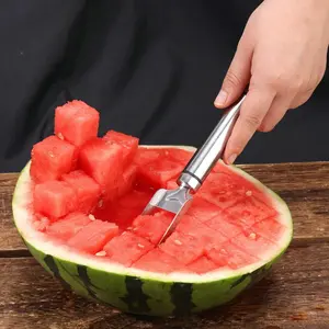 2 Pack 2-in-1 Stainless Steel Fruit CutterUpgradedWatermelon Fork Slicer Cutter slicer Tool, DualHeadFruit Forks Slicer Knife With Round Handle Kitchen Set Basket Utensils
