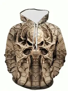 Men's Vintage Spider Print Hoodie, Casual Loose-Fitting Long Sleeve Sweatshirt, Fall & Winter Fashion, Halloween Gift