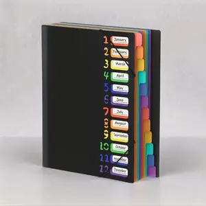 Plastic Folder with Multiple Pockets, 6 Colors Office Storage Bag, Separated by 12 Labels, Document Organizer, Stationery Size School Supplies