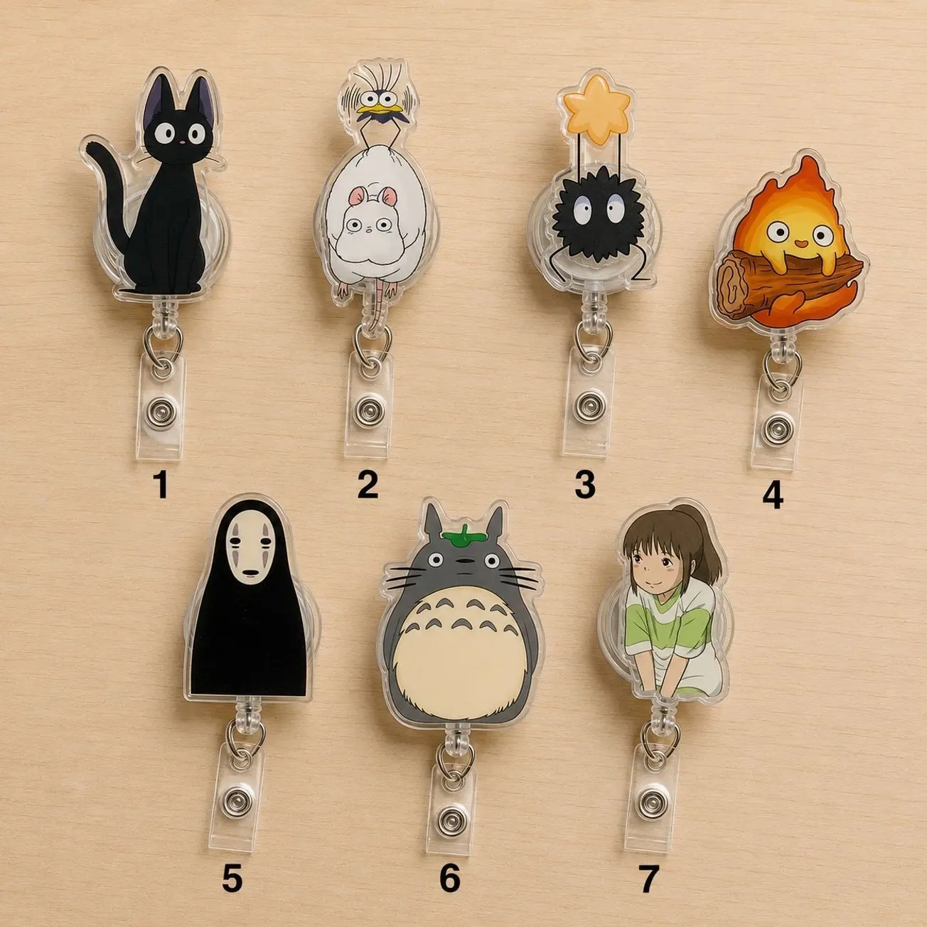 Studio Ghibli Anime Totoro Spirited Away No Face Jiji Calcifer Acrylic Badge Reel ID Card Holder Clip for Nurse Teacher