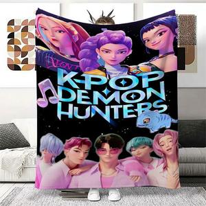 K-Pop Demon Hunter Poster Blanket Netflix FanGift, Colorful Cartoon Anime Character Print Flannel Blanket, Anti-Allergy Comfortable Throw for Home & Travel, Perfect Holiday Gift