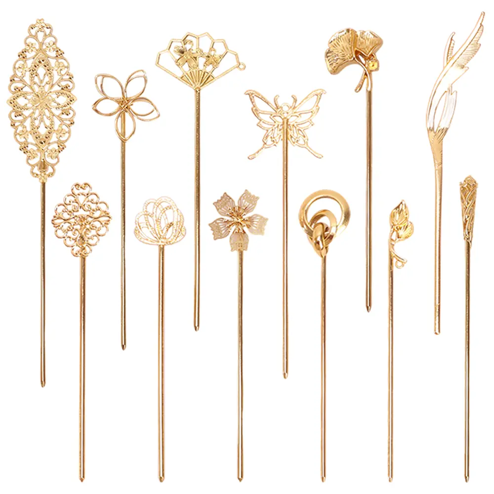 12 PCS Vintage-Style Chinese and Flower Metal Hair Sticks  Alloy Hair Accessories for Weddings, Valentine'S Day