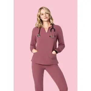 Mandala Scrubs Women's Long-Sleeve Notch Neck Mauve Workwear Top Mandala Scrubs Women's Long-Sleeve Notch Neck Mauve Workwear Top