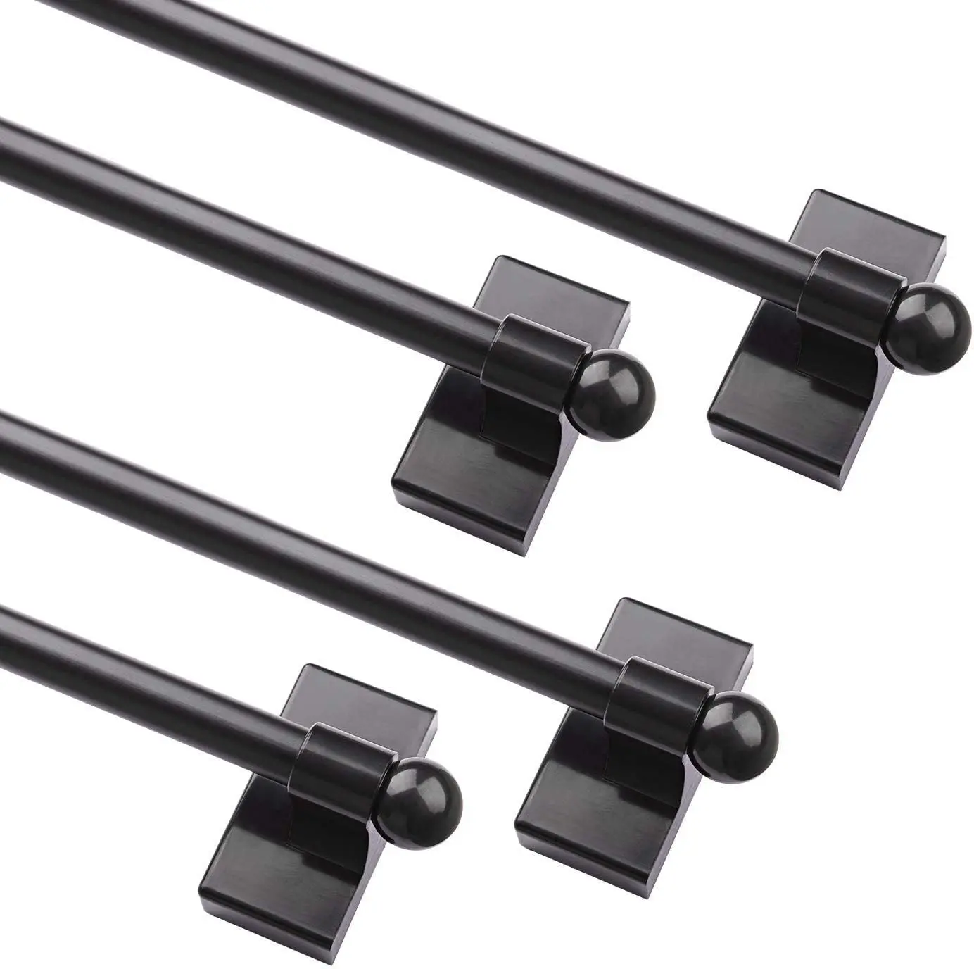 4 Pack Magnetic Curtain Rods for Mental Appliance Doors Windows - 9 to 16 Inch, 1/2 Inch Diameter, Black