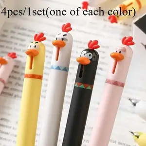 4-Pack Fun Chicken-Shaped Bubble Pens, High-Quality Student Stress-Reduction Writing Pens, 0.5mm Quick-Dry Ink, Creative Neutral Pens, Pen Set, Writing Stationery, Aesthetic Pens