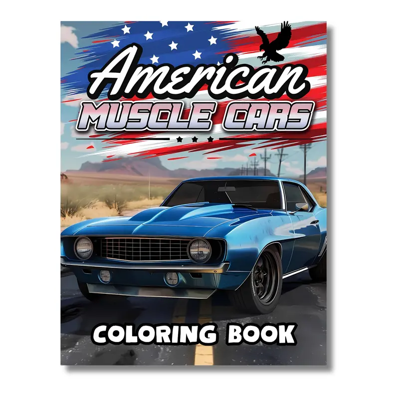 Adult American Muscle Car Coloring Book - Premium English, American-Inspired, 50 Iconic Cars Detailed Designs, 8.5x11 In, Gift-Worthy Special Edition for Enthusiasts (U.S. Landscapes Art)