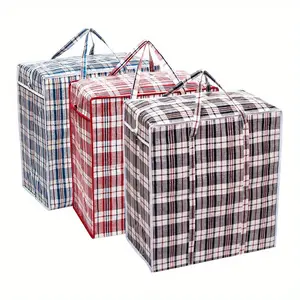 3 Pcs Travel Grid Storage Bag - Large Capacity Zippered Handle, Dustproof Luggage Storage Bag, Multipurpose Storage, Suitable for Clothes, Laundry, Bedding, Durable, Reusable, Storage Organizer Bag, Space Saving Bag