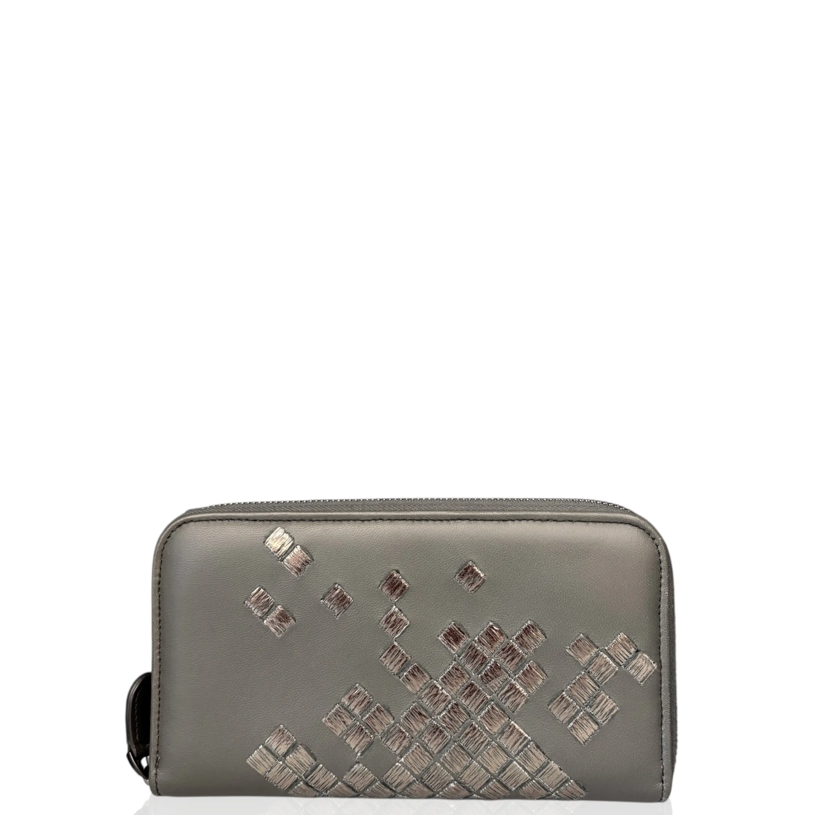 Pre-owned BOTTEGA VENETA Leather small leather goods Embroidered Continental Wallet Nappa Dark Grey (ky050926a5)