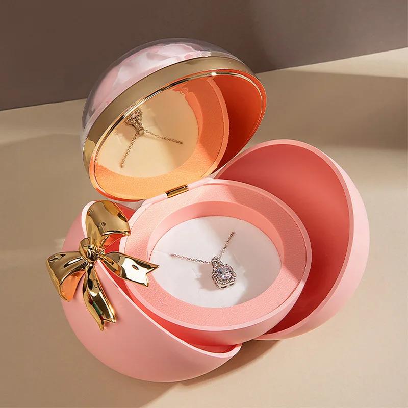 Round Bow Preserved Eternal Rose Gift Box Necklace Ring Pendant Jewelry Storage Box Valentine's Day Engagement Propo