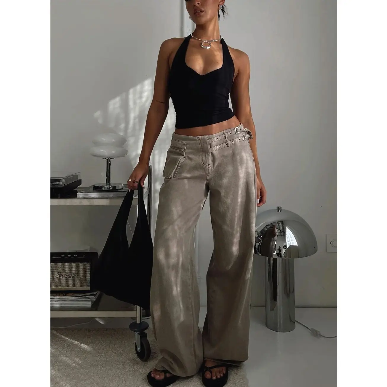 Princess Polly Paltrow Mid Rise Wide Leg Cargo Jeans Washed Brown