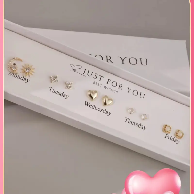 Women's Elegant Artificial Zircon Inlaid Earrings Set, Ear Studs, Elegant Minimalist Earrings, Trendy Exquisite Heart & Sun & Flower & Round Shaped Earrings, Chic Gorgeous Jewelry As Gift for Girlfriend, Stud Earring Pack, Trendy Fashionable Accessories