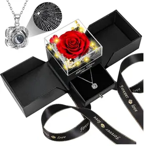 Preserved Real Rose Projection Necklace Gift Box Set for Women - Anniversary, Valentine's Day, and Mother's Day Jewelry