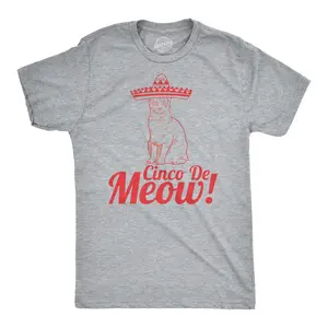 Mens Cinco De Meow Funny Sarcastic Cat Mexican Sombrero T shirt Mens Funny T Shirts Cool Vintage Fashion T-Shirt Gift Classic Menswear Cinco De Mayo Apparel for Men Funny Sarcastic Short Sleeve Novelty Tees for Light Grey