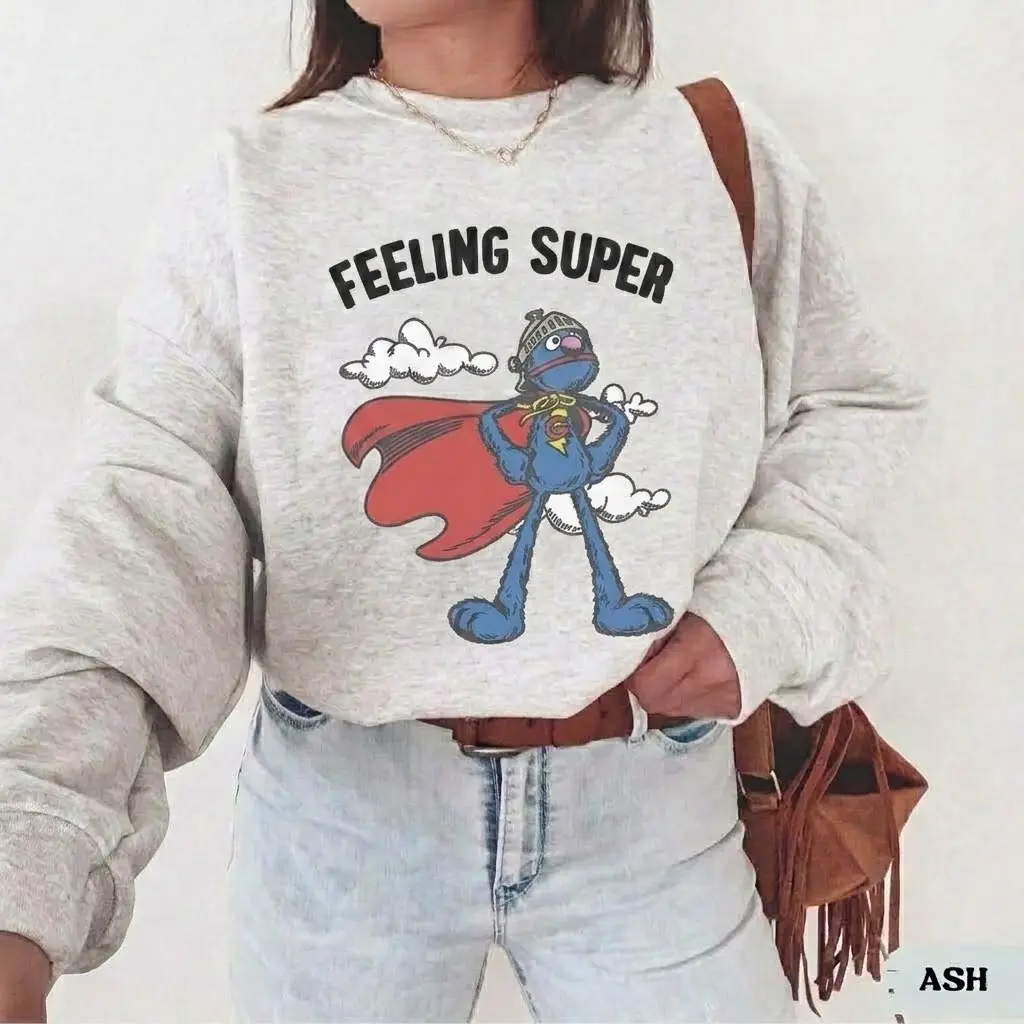 Feeling Super Graphic Sweatshirt – Cute Retro Monster Crewneck, Vintage Cartoon Pullover