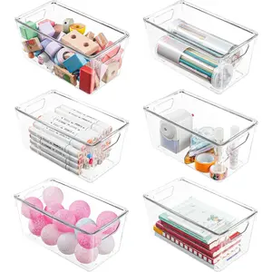 6 Pack Small Clear Storage Bins with ,  Arts and Craft Storage Containers, Stackable Clear Plastic Craft Storage Bins with Handles for Pantry Organizers and Storage, Kitchen, Fridge, Office
