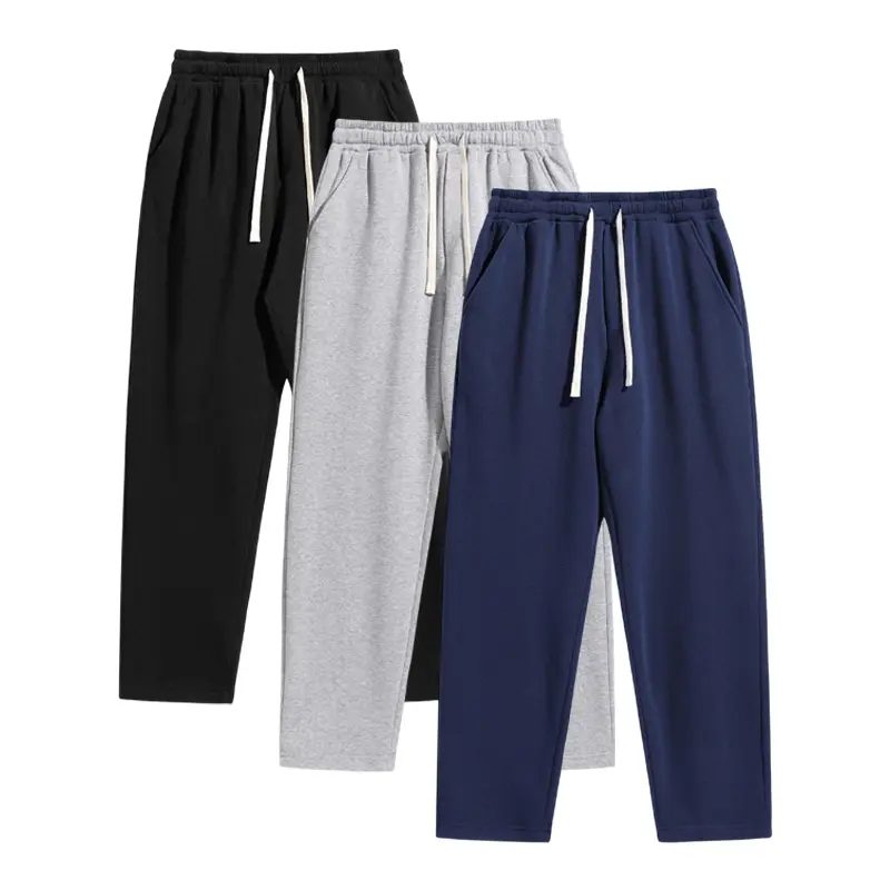 Men’s Solid Color Athletic Sweatpants - Synthetics Fabric, Wide Straight Leg, Plus Size, Sporty Chic Athletic Wear, All-Season Casual Pants for Street Dance & Winter Lounging