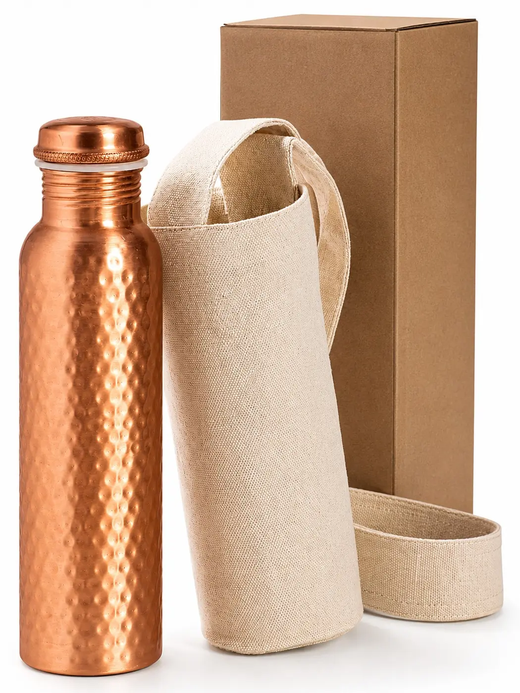 Premium 32oz Pure Copper Hammered Water Bottle for Drinking - Ayurvedic Health Benefits - Handcrafted Copper Water Vessel - Leak-Proof Design, Rust-Free - Bonus Canvas Carry Bag