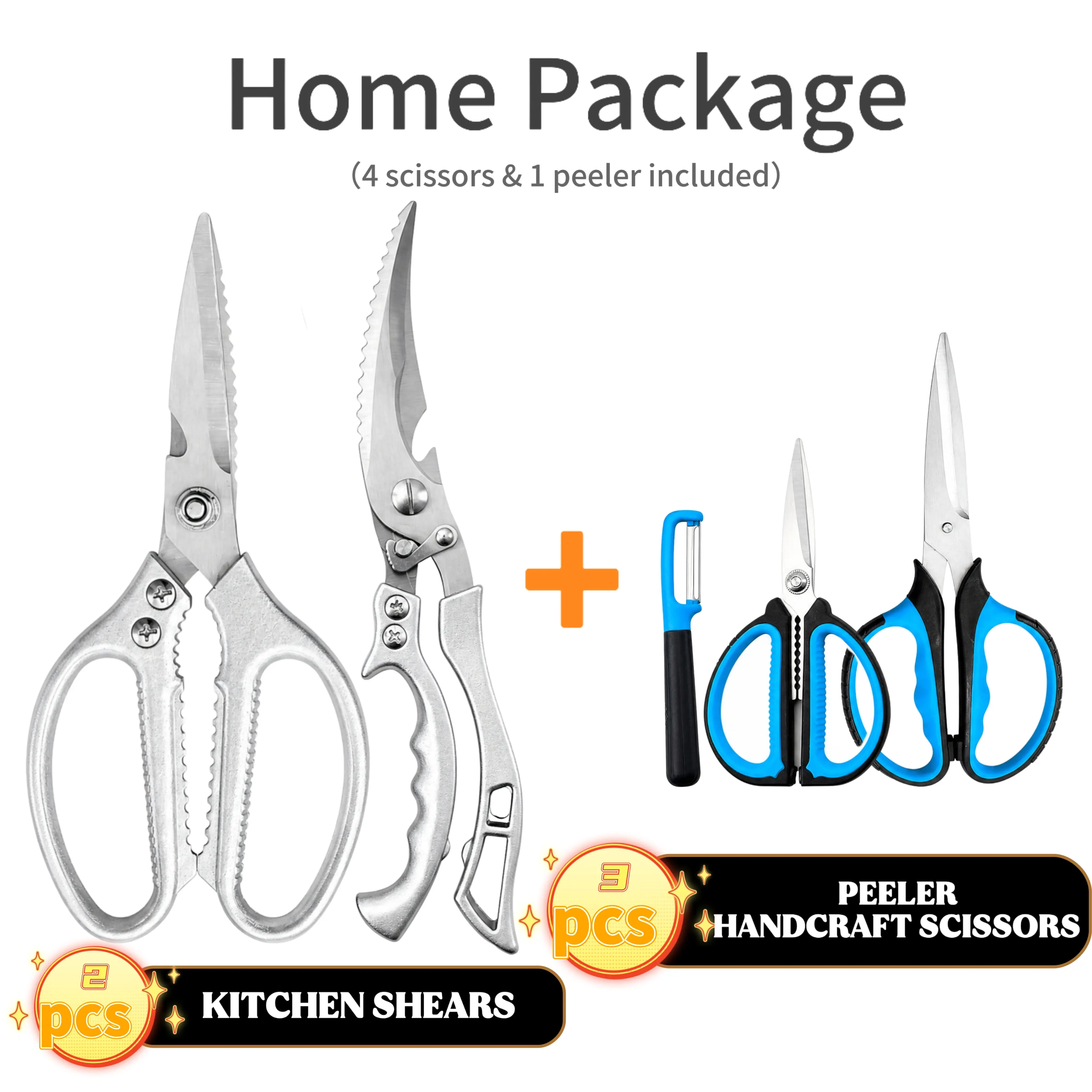 5-Piece Kitchen Tool Set: Heavy Duty Kitchen Shears, Craft Scissors & Vegetable Peeler for Home Cooking and Crafting sohochic