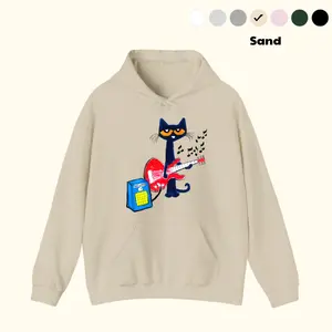 Pete the Cat Playing Guitar Hoodie, Funny Graphic Hoodie, women's Top cute