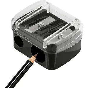 Black Eyeliner Sharpener Makeup Pencil Sharpener Pencil Sharpeners for Eyebrow Eyeliner Pencil Tool Dual Holes Eye Pencil Sharpener with Cover Portable Cosmetic Sharpener, Sharpeners