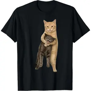 100% Cotton Orange Cat Tight Embrace Funny Choking Cat Meme T-Shirt