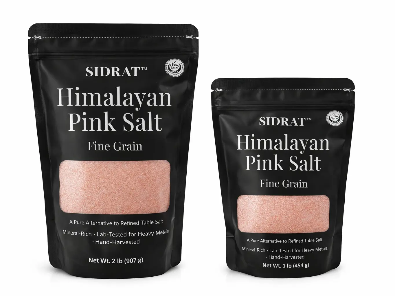 SIDRAT Himalayan Pink Salt Fine Grain – Natural Mineral Rich Cooking Salt, Non Iodized, Resealable Pouch (1 lb, 2 lb)