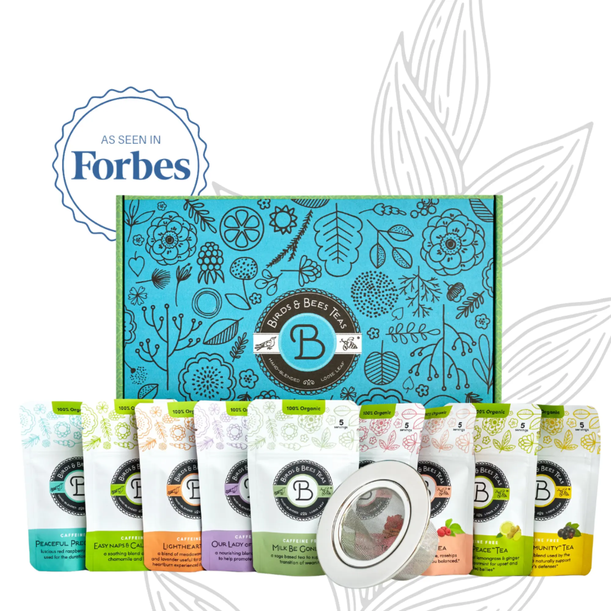 Birds & Bees Teas Pregnancy Gift Set with Tea Infuser Basket and 9 Flavors of Herbal Teas - Beverage