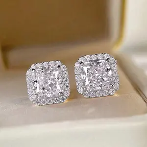Princess Cut CZ Halo Stud Earrings Single Pair Cubic Zirconia Hypoallergenic Fashion Jewelry for Women