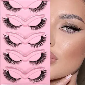 5 Pairs Fluffy Cat Eye Lashes, Wispy Winged Curled Lash Extensions, Thick Stereo Reusable Fake Lashes for Wedding Party Holiday