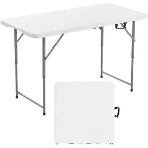 VEVOR Folding Table, Heavy Duty Portable Fold-in-Half Utility Table, Indoor Outdoor Plastic Rectangle Table with Built in Handle, for Party, Dining, Wedding, Events, Picnic, Camping, 6 ft, White