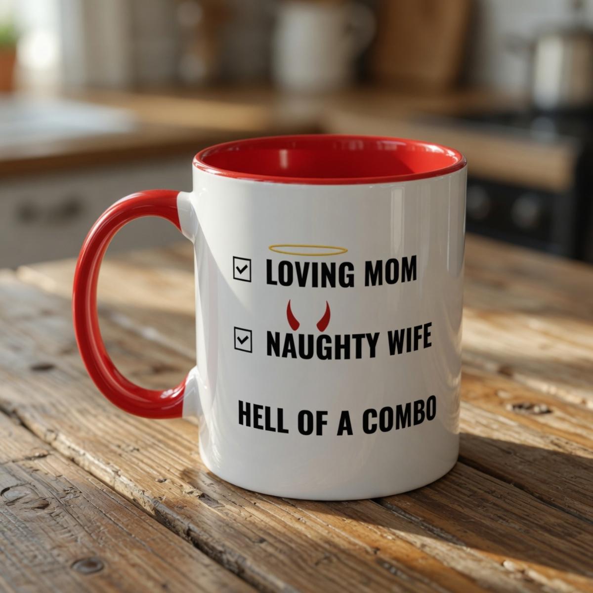 Loving Mom Naughty Wife The Mug That Says What He’s Thinking , Pun Joke Mug For Dad, Cute Ceramic Mug For Fathers, Funny Family Gift Mug, White Coffee Mug For Dad, Dad Humor Kitchen Mug, Gift For Dad Drinkware, Father’s Day Gift