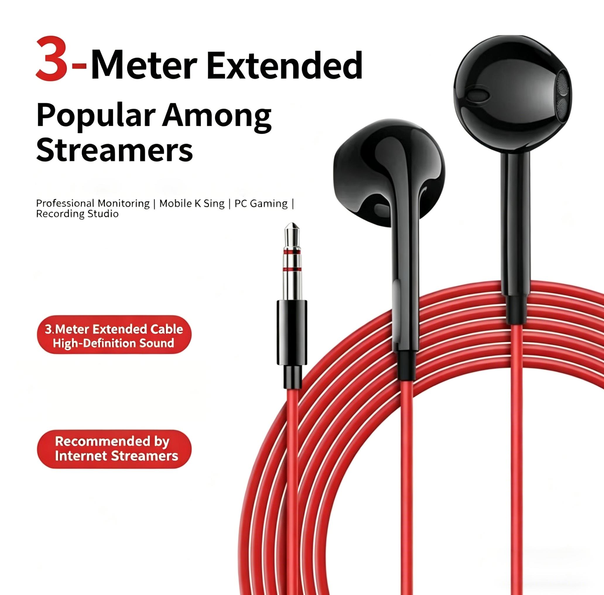 3 Meter Extended Cable In-Ear Headphones, HD Sound for Streamers & Musicians airpods 4 cases noise cancelling dj equipment