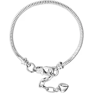 Snake Chain Bracelets with Heart Lobster Stainless Steel Clasp Extender Chain for Pandora Charm Bead Women Mom Daughter Birthday