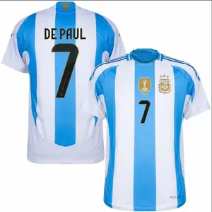 White And Blue Argentina Home De Paul 7 Jersey 2024-2025, Argentina White And Blue De Paul Home Short Sleeve Soccer Shirt