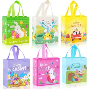 Easter Basket Stuffers, Easter Bags with Handles Toys for Boys and Girls ,6 Packs Non-Woven Bunny Carrot Chick & Egg  Designs, Easter  Bags for Egg Hunt, Party Favors,  Wrapping and Easter Decorations Easter Party Favors Birthday Gifts for Teens