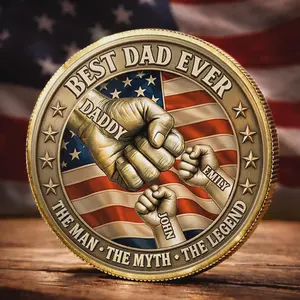 Personalized Dad Coin Gift, Best Dad Ever Custom Name Challenge Coin With Case, Father’s Day Gift From Kids, Keepsake Display